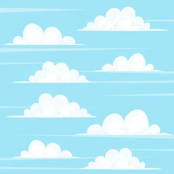 White fluffy clouds in the blue sky. Cartoon illustration of a cloud cluster Stock Illustration