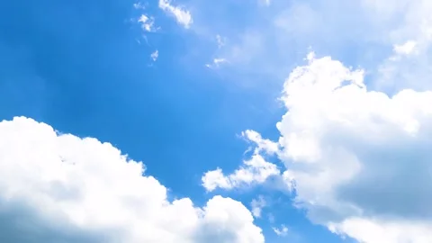 White Fluffy Clouds On Bright Blue  With Birds Flying At The Temple Stock Footage 308807512