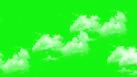 White fluffy clouds on a green screen. Clouds animation moving on green scr.. Video stock 307007058