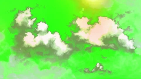 White fluffy clouds isolated on a bright green screen background for video Stock Footage 343909353