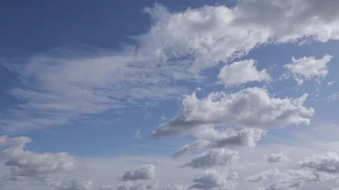 White fluffy clouds moving fast against blue sky. Stock Footage 262525871