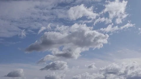 White fluffy clouds moving fast against blue sky. Stock Footage 262525895
