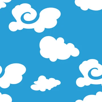 White fluffy clouds over a blue sky clip art. Cartoon design. Seamless pattern Stockillustratie
