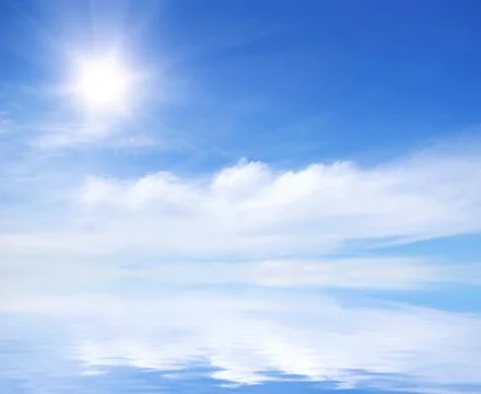 White fluffy clouds with rainbow in the blue sky Stock-Fotos