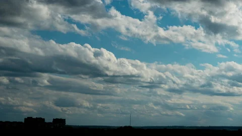 White Fluffy Clouds Slowly Float Through the Blue Daytime Sky Timelapse Stock Footage 194143458