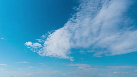 White Fluffy Clouds Slowly Float Through the Blue Daytime Sky Timelapse Stock Footage 209934748