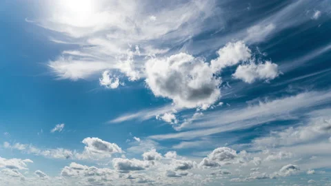 White Fluffy Clouds Slowly Float Through the Blue Daytime Sky Timelapse Stock Footage 212227799