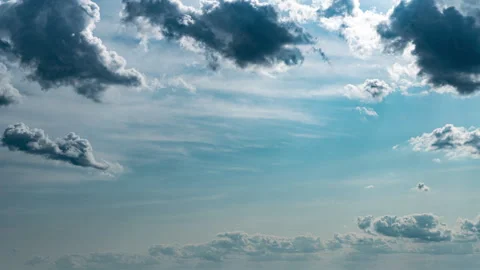 White Fluffy Clouds Slowly Float Through the Blue Daytime Sky Timelapse Stock Footage 244209351