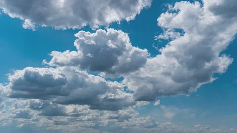 White Fluffy Clouds Slowly Float Through the Blue Daytime Sky Timelapse Stock Footage 244216792
