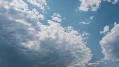 White Fluffy Clouds Slowly Float Through the Blue Daytime Sky Timelapse Stock Footage 244336214