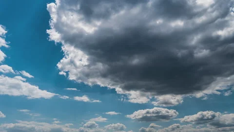 White Fluffy Clouds Slowly Float Through the Blue Daytime Sky Timelapse Vídeo Stock 244359165