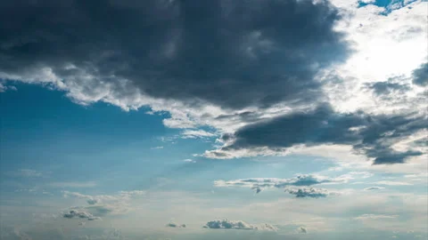 White Fluffy Clouds Slowly Float Through the Blue Daytime Sky Timelapse Stock Footage 246484399