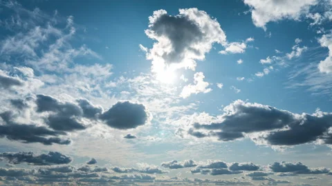 White Fluffy Clouds Slowly Float Through the Blue Daytime Sky Timelapse Stock Footage 255547406