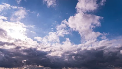 White Fluffy Clouds Slowly Float Through the Blue Daytime Sky Timelapse Stock Footage 260489836
