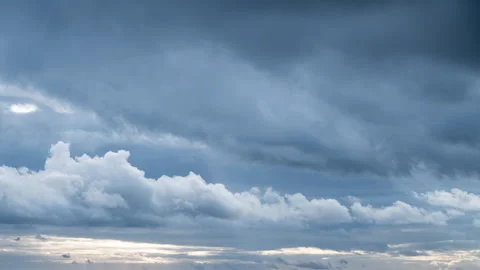 White Fluffy Clouds Slowly Float Through the Blue Daytime Sky Timelapse Video stock 264338121
