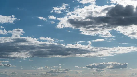 White Fluffy Clouds Slowly Float Through the Blue Daytime Sky Timelapse Video stock 271231633