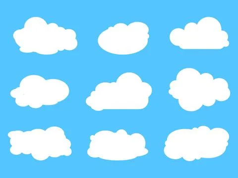 White fluffy clouds on spring blue sky in cartoon style for background or wal Ilustración de archivo