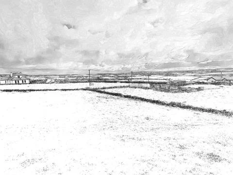 White fluffy clouds in the summer sky and natural landscape background, pen.. Stock Illustration