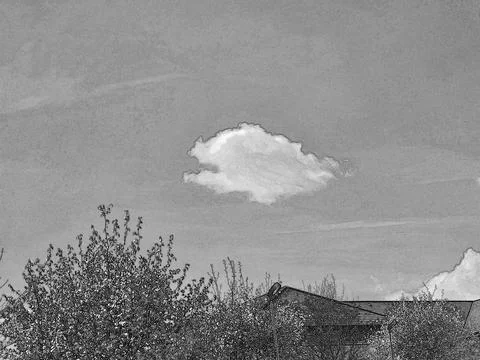 White fluffy clouds in the summer sky and natural landscape background, pen.. Stock Illustration