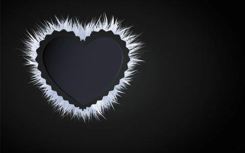 White fluffy heart framed with patterned edge on a black background Stock Illustration