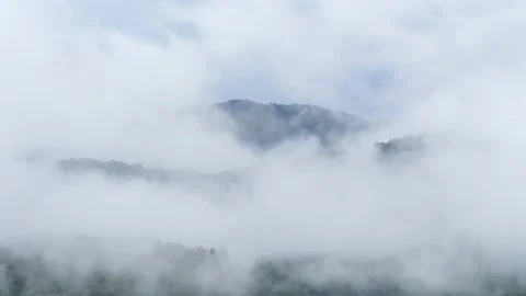 White fluffy rain cloud blowing cover on the mountain Stock Footage 239528519