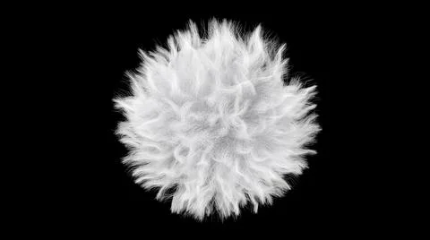 White fluffy sphere. Black background. Abstract illustration, 3d render. Stock Illustration