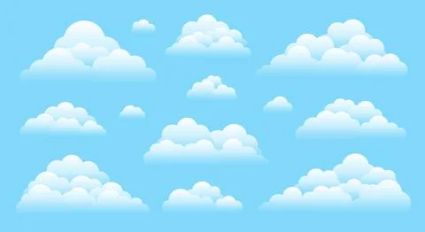 White fluffy transparent cloud clusters blue sky Stock Illustration