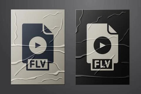 White FLV file document video file format. Download flv button icon isolated  Illustrazione stock