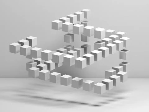White flying 3d cubes installation 스톡 일러스트