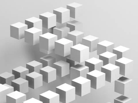 White flying cubes installation. Abstract 3 d Stock Illustration