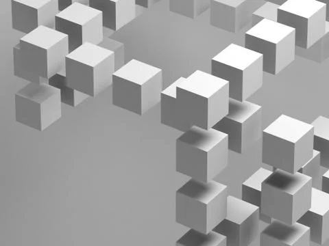White flying cubes structure with soft shadow 库存插图