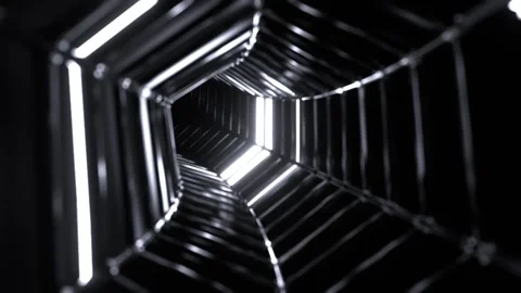 White Flying Through the Neon Sci Fi Infinite Tunnel Background VJ Loop in 4 Stock Footage 316899563