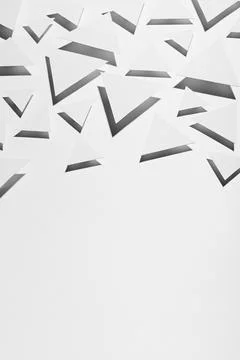 White flying triangles geometric pattern in hard light with strict black shad 写真素材