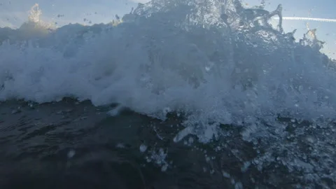 White Foamy Wave Approaching and Engulfing the Camera at Sunset Stock Footage 208762562
