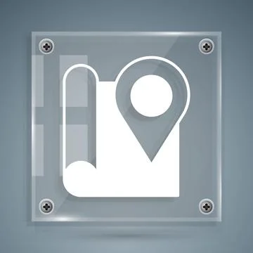 White Folded map with location marker icon isolated on grey background. Squ.. Stock Illustration