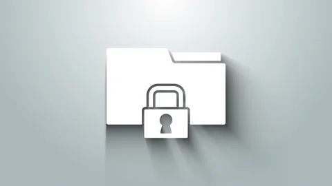 White Folder and lock icon isolated on grey background. Closed folder and Video stock 147225843