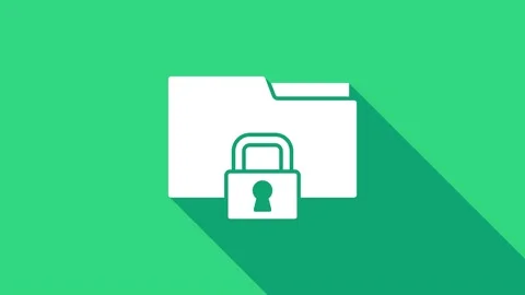 White Folder and lock icon isolated on green background. Closed folder and Video stock 147225846