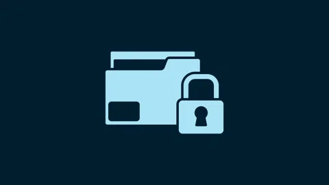 White Folder and lock icon isolated on blue background. Closed folder and Video stock 230056555