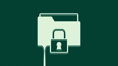 White Folder and lock icon isolated on green background. Closed folder and Video stock 236055544