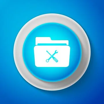 White Folder and tools or settings icon isolated on blue background. Folder with Illustrazione stock