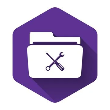 White Folder and tools or settings icon isolated with long shadow. Folder with イラスト素材