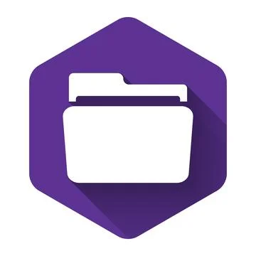White Folder icon isolated with long shadow. Purple hexagon button. Vector イラスト素材