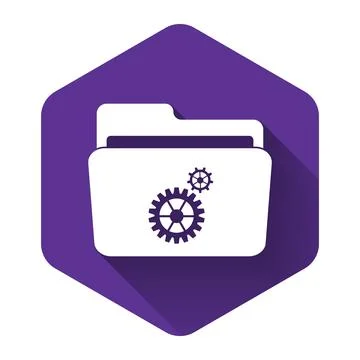 White Folder settings with gears icon with long shadow. Concept of software Ilustración de archivo