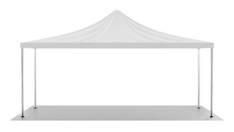 White folding tent, big rectangular awning with floor covering for trade or Illustrazione stock