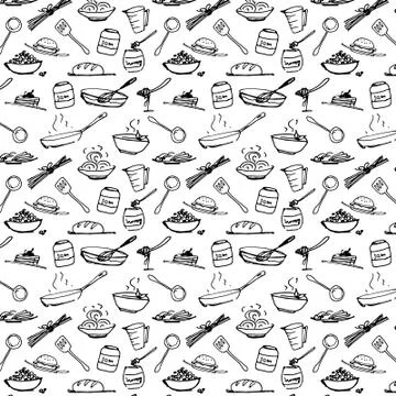 White food background.Collection of kitchen elements.  Stock Illustration