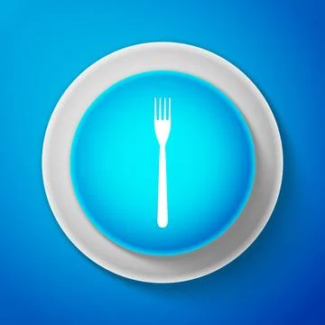 White Fork icon isolated on blue background. Circle blue button with white line 스톡 일러스트