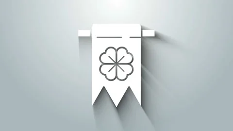 White Four leaf clover icon isolated on grey background. Party pennant for Stock Footage 145732014
