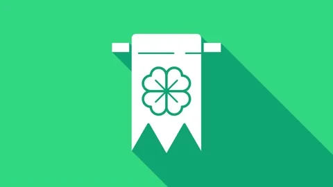 White Four leaf clover icon isolated on green background. Party pennant for Stock Footage 146952032