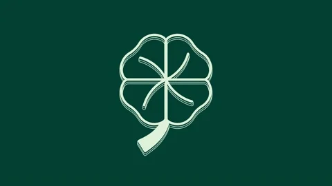 White Four leaf clover icon isolated on green background. Happy Saint Patricks Stock Footage 236029047