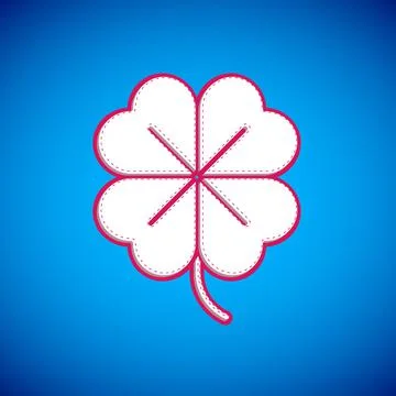 White Four leaf clover icon isolated on blue background. Happy Saint Patrick day Stock Illustration